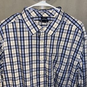 Gap Men's TALL Original Fit, No Iron - Blue/Brown/White Plaid , Size XXXL